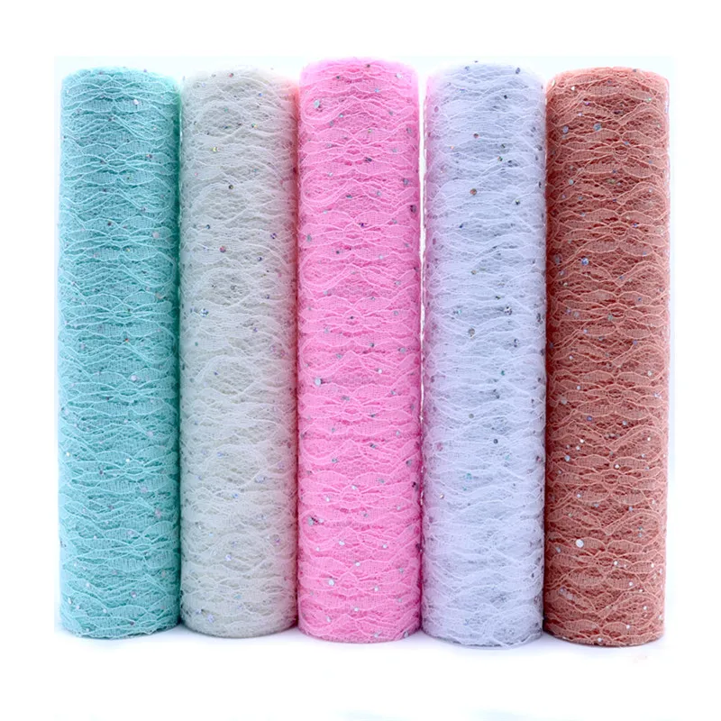 30cm 10Yards Lace Glitter Sequin Tulle Roll Mesh DIY Tulle Fabric Backdrop Wedding Birthday Party Table Decoration Table Runner