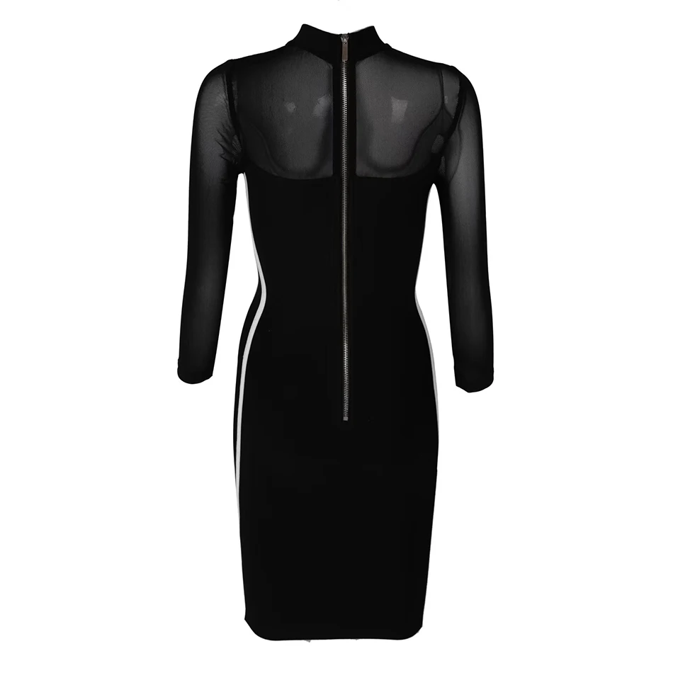 Черное Бандажное мини платье модное облегающее Клубное с длинным рукавом из