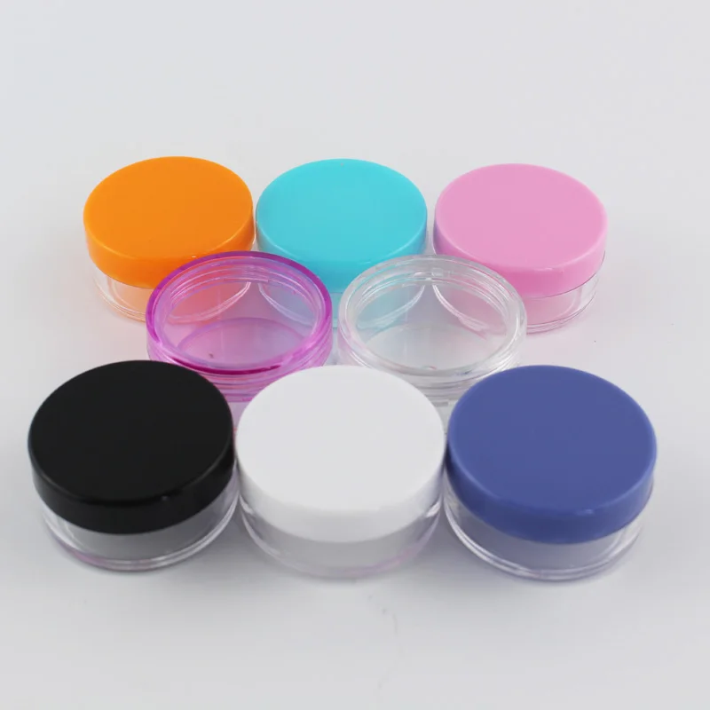 Mix Color Jars 10 г X 100 пустые маленькие пластиковые банки для косметики, прозрачный контейнер для хранения, прозрачная банка для крема, горшок для кожи, крем для ногтей - Цвет: Mix Color Jars