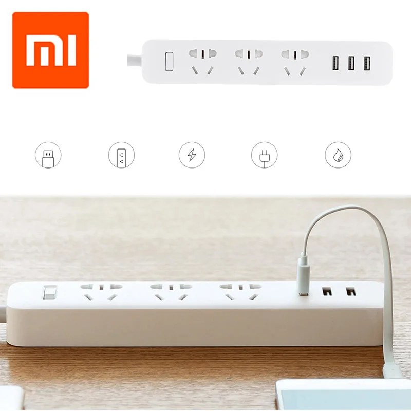 100% оригинальная Xiaomi Mi вилка для электрической розетки с 3 портами usb удлинитель