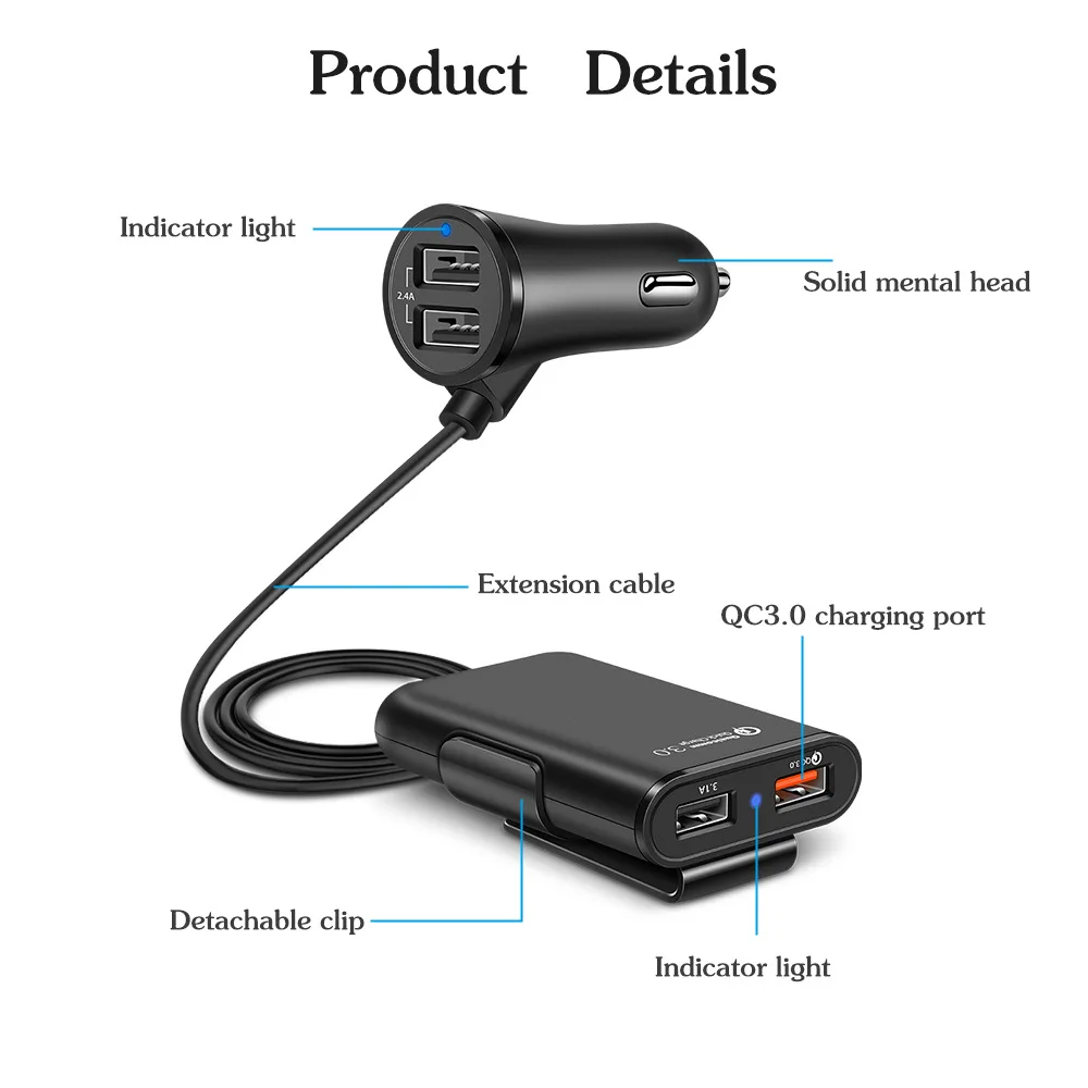 4 в 1 4USB Автомобильное зарядное устройство Быстрая зарядка 3 0 быстрое переднее