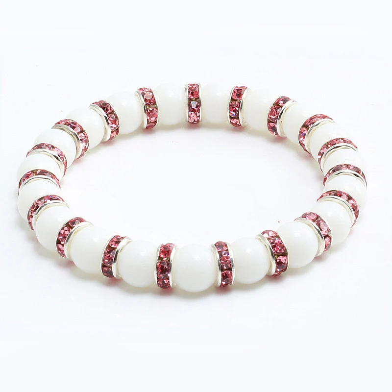 Silver-Pink Черный Природный камень Лава матовый бисером браслеты с короной женщины белый фарфор мужчины браслет из Тигрового Глаза Дракон узор пара ювелирных изделий - Окраска металла: Silver-Pink