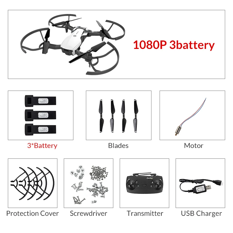 Eachine E511 wifi FPV 1080 P/720 P HD камера Безголовый режим 16 минут время полета складной Радиоуправляемый Дрон Квадрокоптер обновленная версия E58 - Цвет: 1080P 3 Batteries
