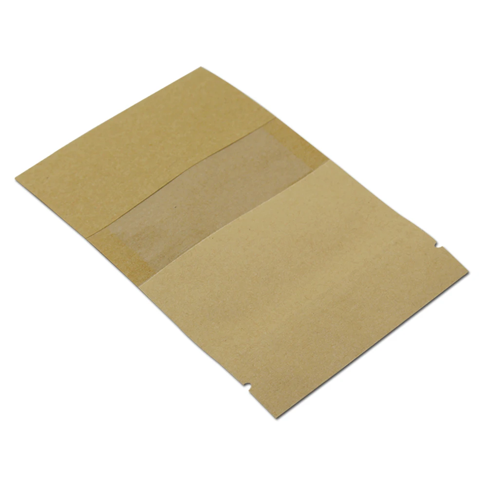 

50Pcs/lot 10 Sizes Brown Kraft Paper Plastic Zip Lock Package Bag with Window Snack Dried Flower Self Seal Zipper Packing Pouch