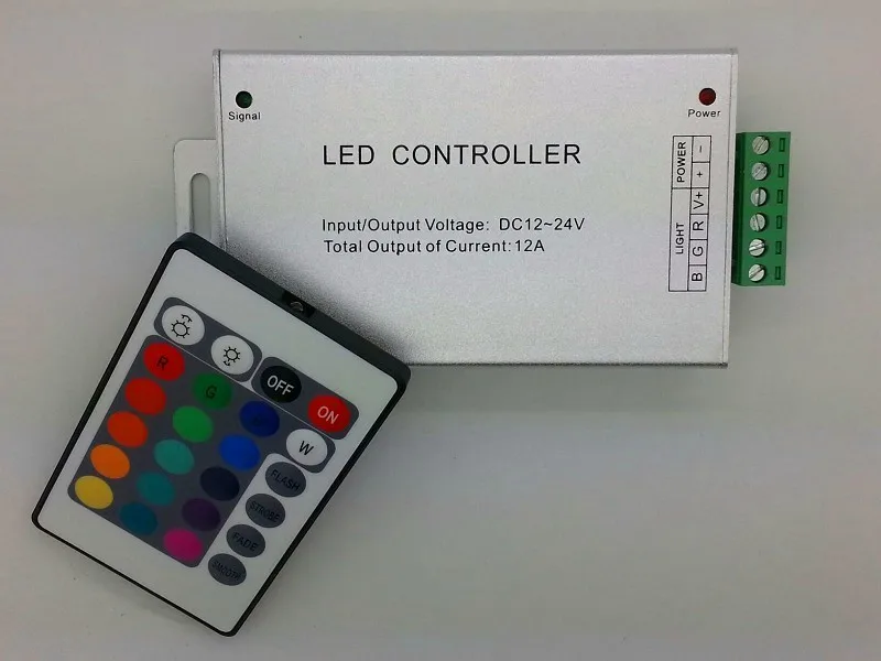 

Алюминиевый корпус IR 24 клавиши RGB контроллер; DC12-24V вход; 4A * 3CH выход