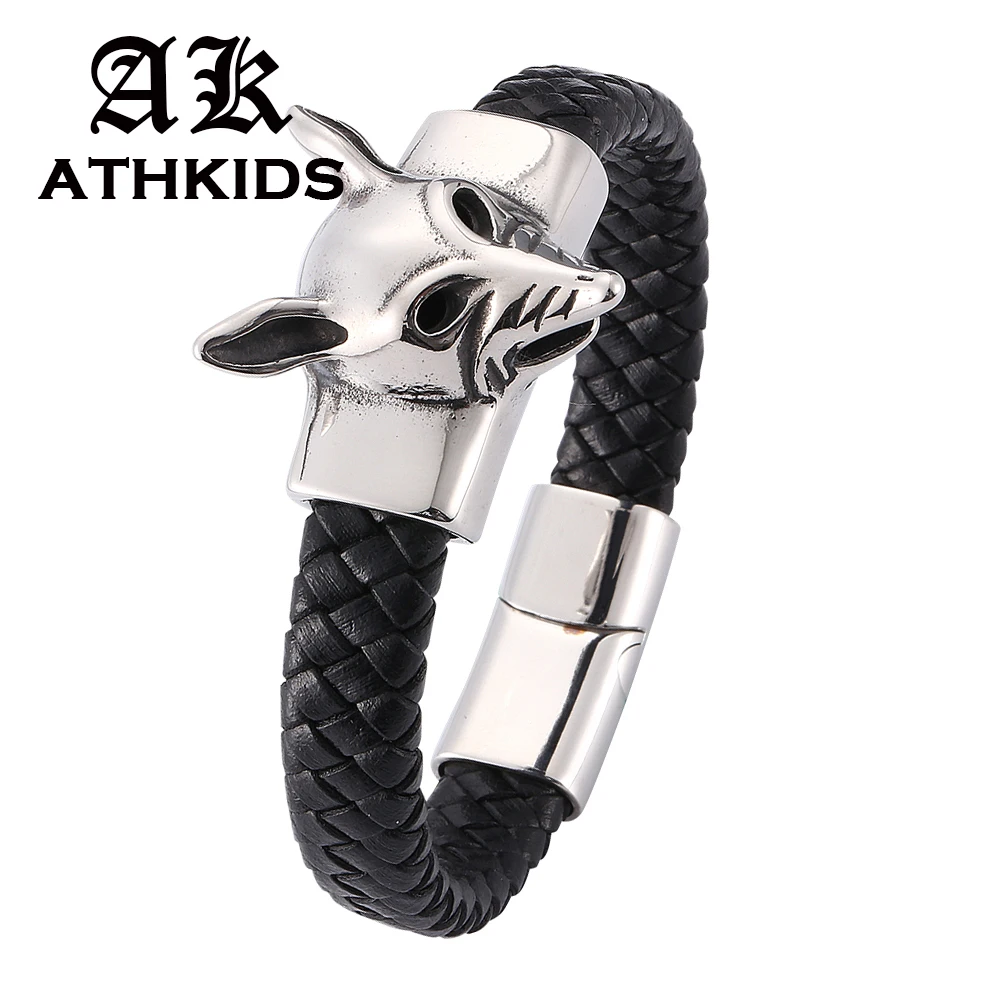 

Fashion Fox Mental Accessories Men Leather Bracelet Stainless Steel Magnetic buckle Bracelets Man Cuff Jewelry Bangle PD0279