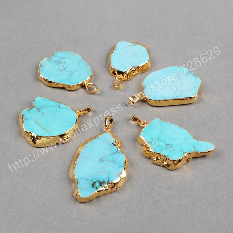 Позолоченные синий бирюзы Howlite кулон бусины G0180 | Украшения и аксессуары