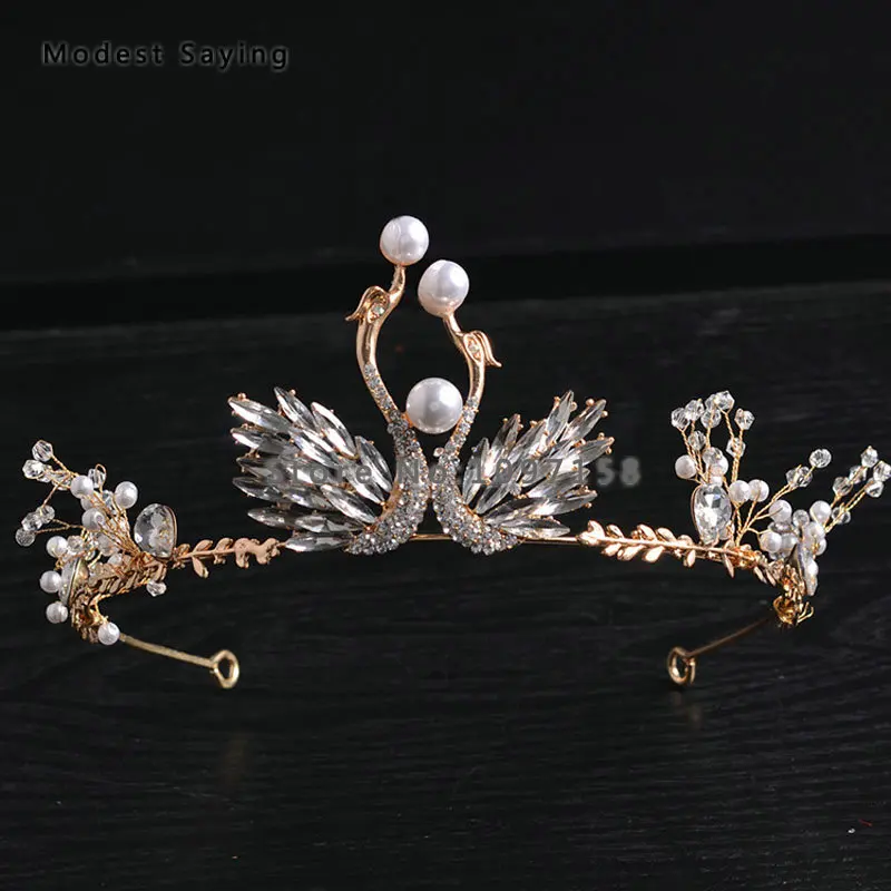 Элегантные свадебные тиары с золотыми кристаллами 2018 жемчугом короны головы