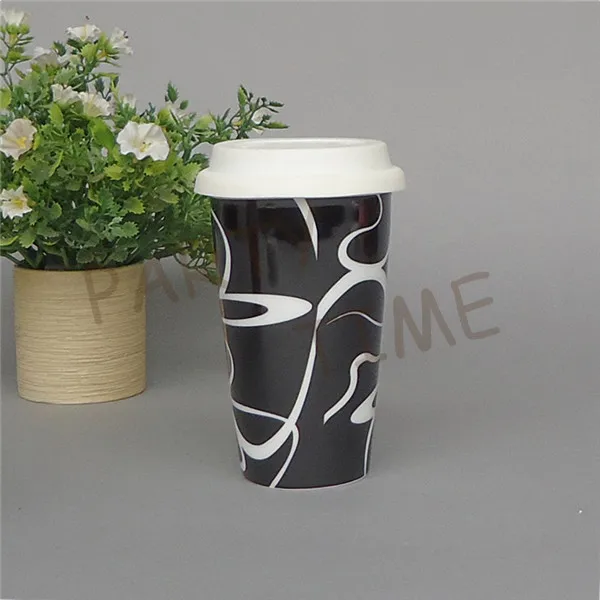 Кофейная кружка с двойной стенкой керамическая для путешествий изогнутым узором