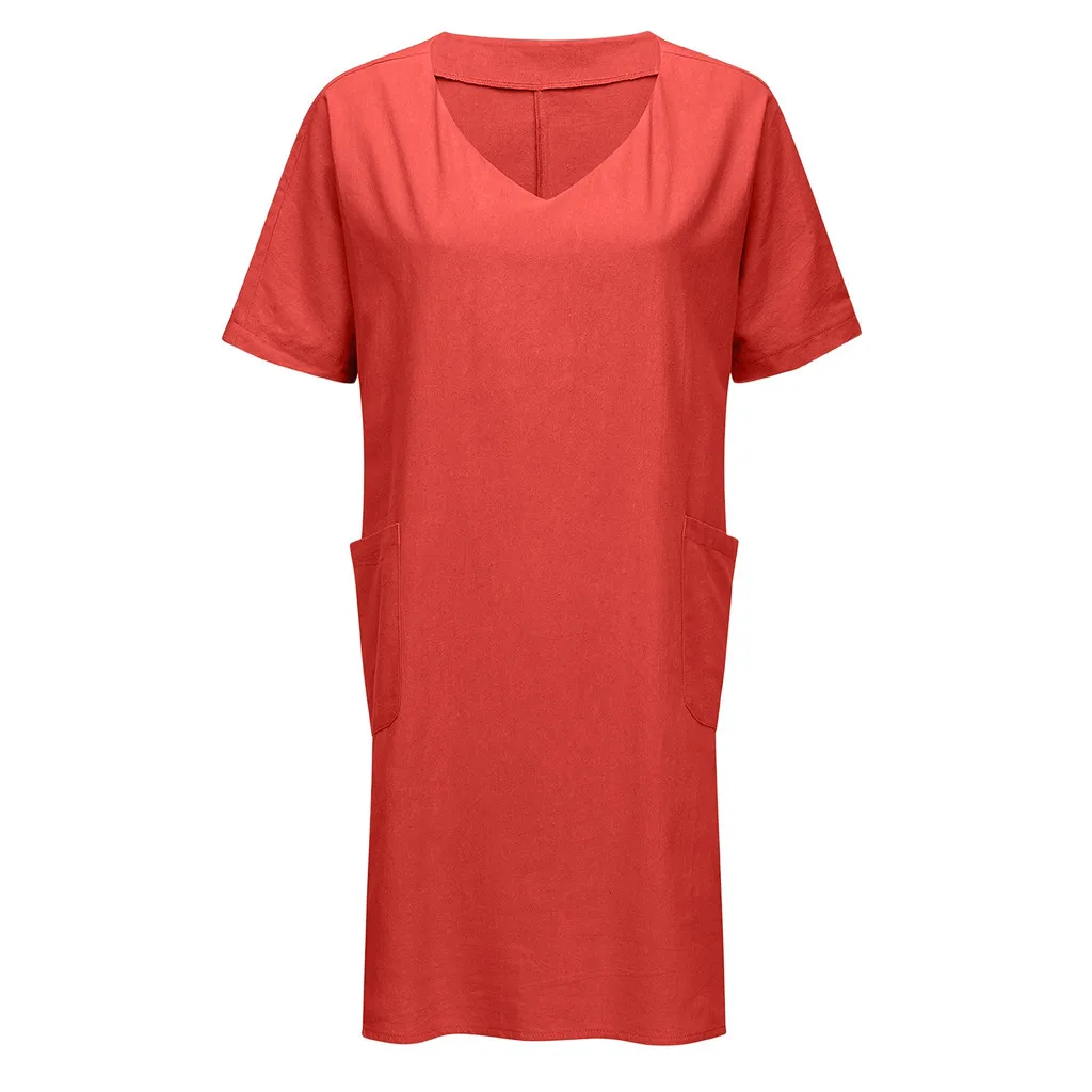 Летнее женское платье с карманами свободное вырезом лодочкой Повседневное