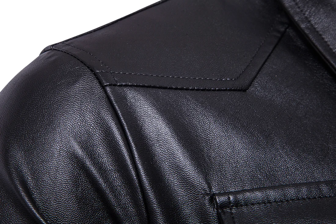 Moto Biker Autumn Men Faux Leather Jacket Turn-down Collar Slim Winter Solid Pockets Motorcycle PU Coat | Мужская одежда