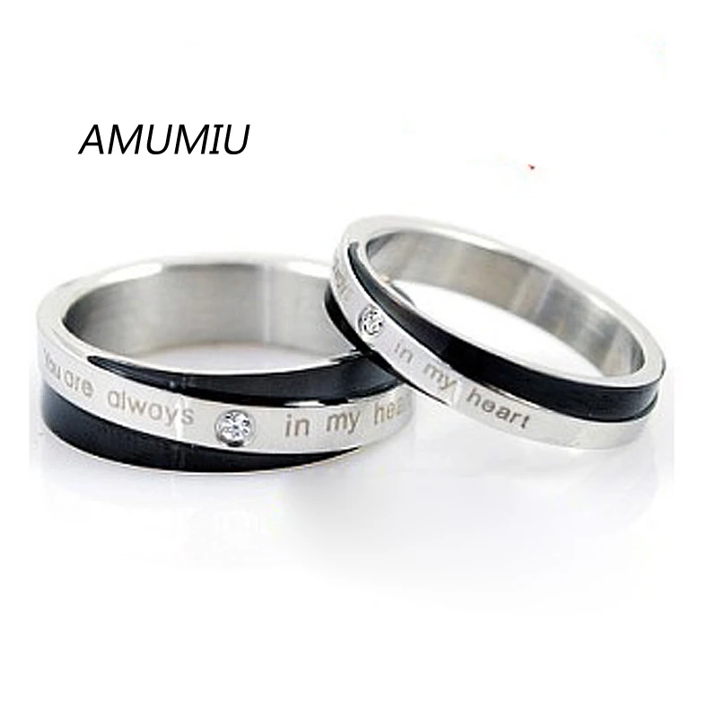 Кольца AMUMIU His и Her набор колец со стразами из нержавеющей стали кольца Love Is черный