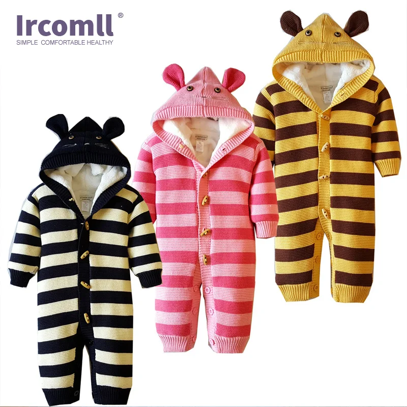 Детский утепленный комбинезон Ircomll вязаный флисовый свитер в полоску верхняя