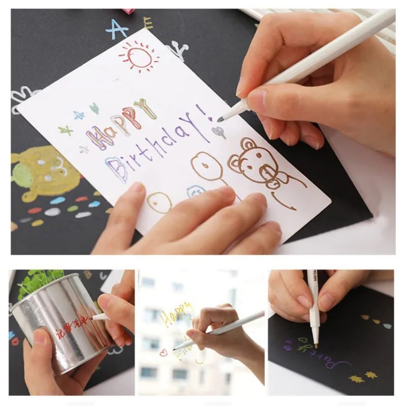 10 Colors Metallic Markers Pens Set for Scrapbooking DIY Photo Album Card Making Calligraphy Doodling Liquid-Ink Round Tip