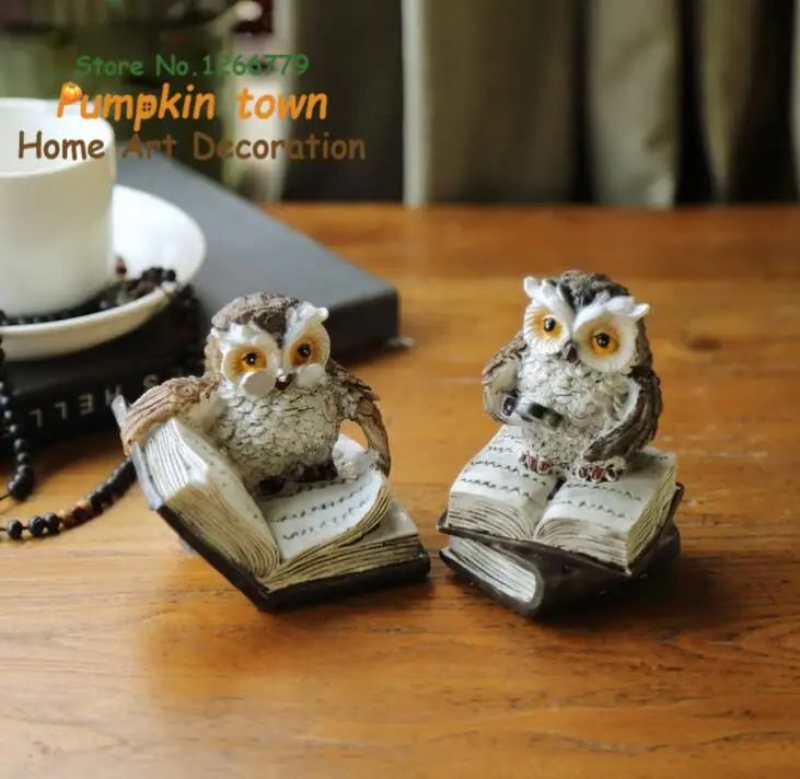 A set of two Новинка, Ретро стиль, простой стиль, смола, для чтения, сова, украшения, гостиная, вход, кабинет, украшение дома, модель, мягкие Аксессуары - Цвет: A set of two