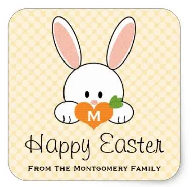 

1.5inch Monogrammed Happy Easter Bunny Seals Yellow Square Sticker