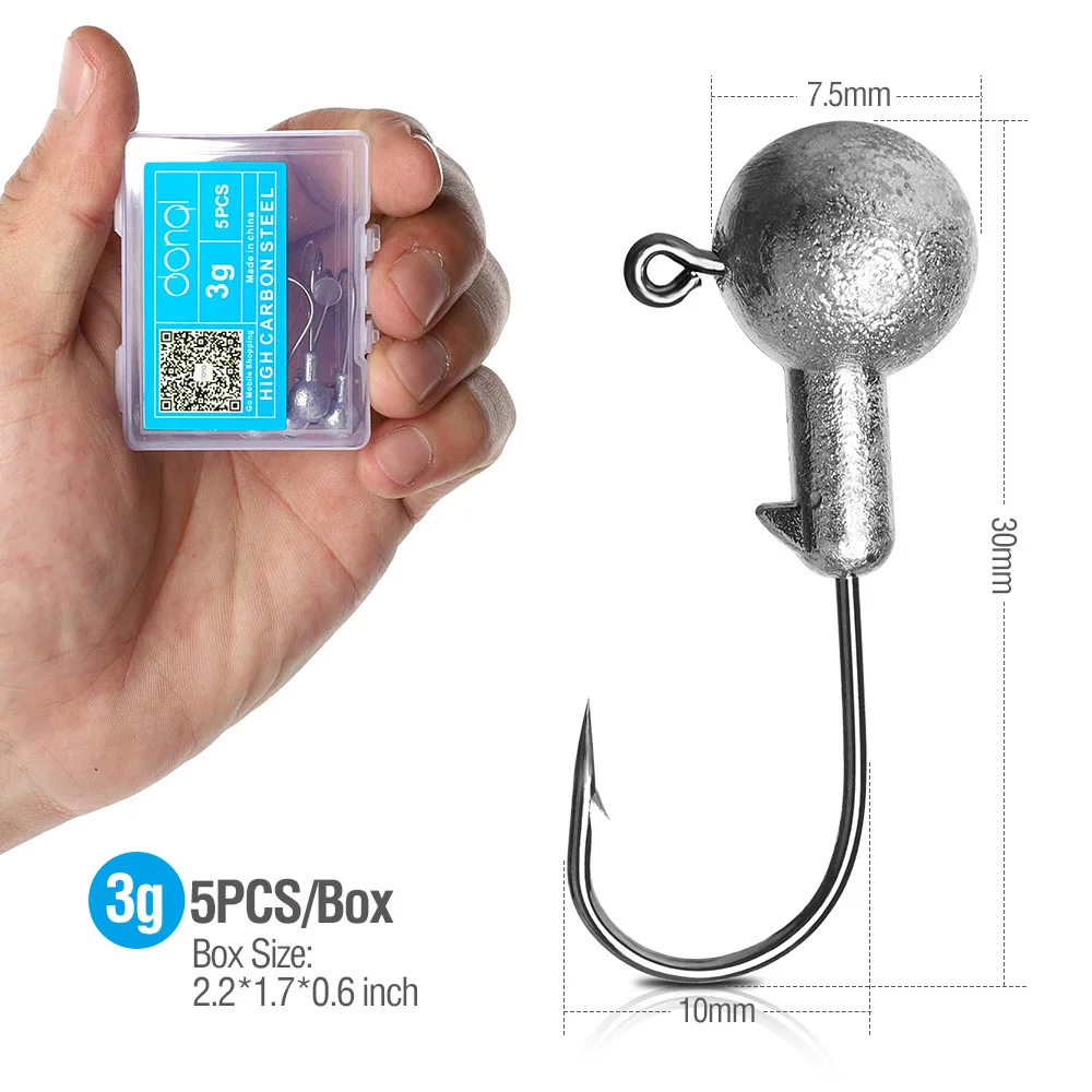 5pcs 3g DONQL 5 шт./компл. Lead Jig Head рыболовный крючок углерода Сталь колючей крючок для Мягкая приманка в виде червей 1g-20 г карп рыболовные крючки с коробкой - Цвет: 5pcs 3g