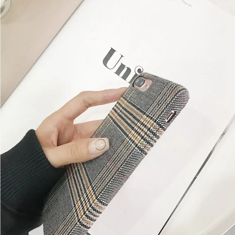 Тёплый тканевый плюшевый чехол LUDI для телефона iPhone 8 Plus простой клетчатый мягкий