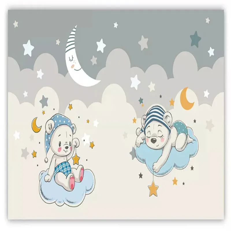 

Custom 3d wallpaper cartoon bear moon background wall painting high-grade waterproof material