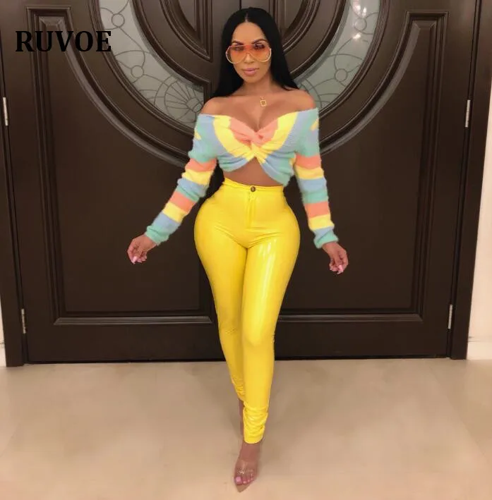 

NEW FIVE COLOR 2019 New Arrival Women Trousers Sexy Bodycon PU Leather Pants Solid Celebrity Casual Women Pants Femme Plus Size