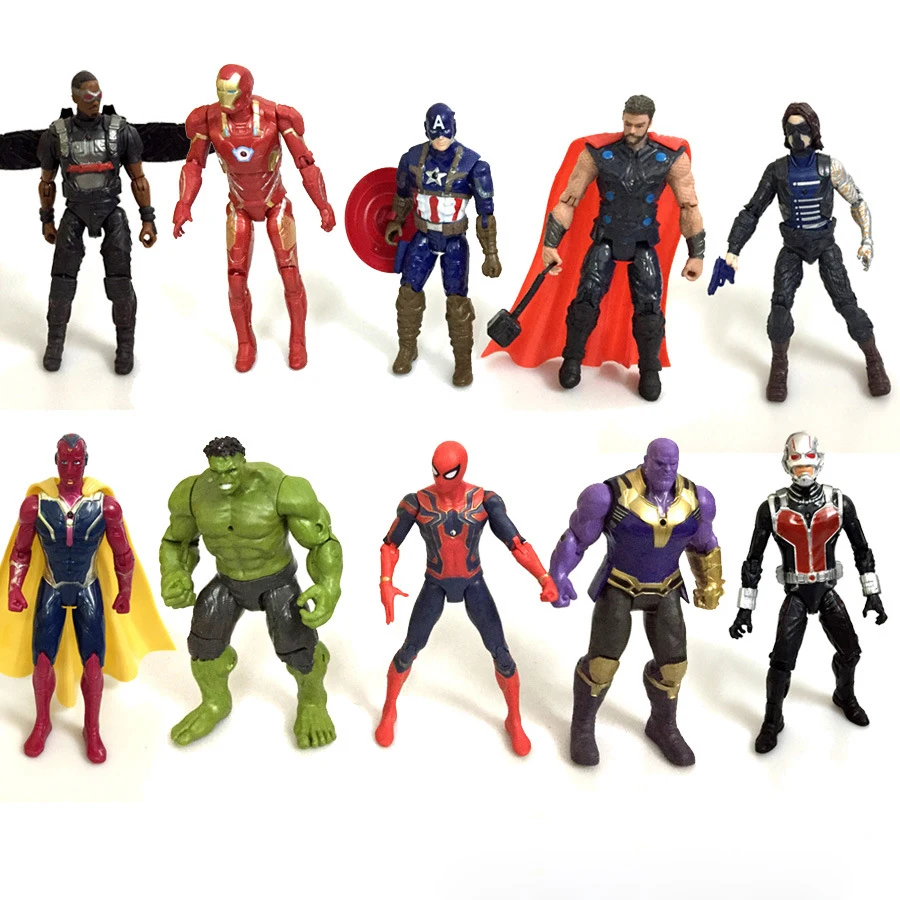 10 шт./лот, Мстители, 3 бесконечные войны, герои Marvel, Экшн фигурки Thamos Falcon Vision, фигурки солдат, железный человек, Человек-паук, игрушка Тор