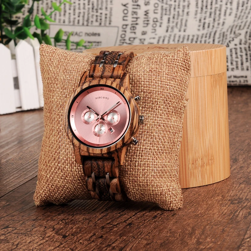 BOBO BIRD, женские деревянные часы, Orologio da donna, Роскошные, деревянный, металлический ремешок, хронограф, дата, женские кварцевые часы, часы
