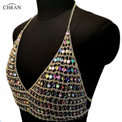 Chran акриловые Gem цепи Бюстгальтер Bralet женские Scalemale укороченный Топы корректирующие Лето жгут Холтер цепочки и ожерелья жилет для вечерние ночных клубо