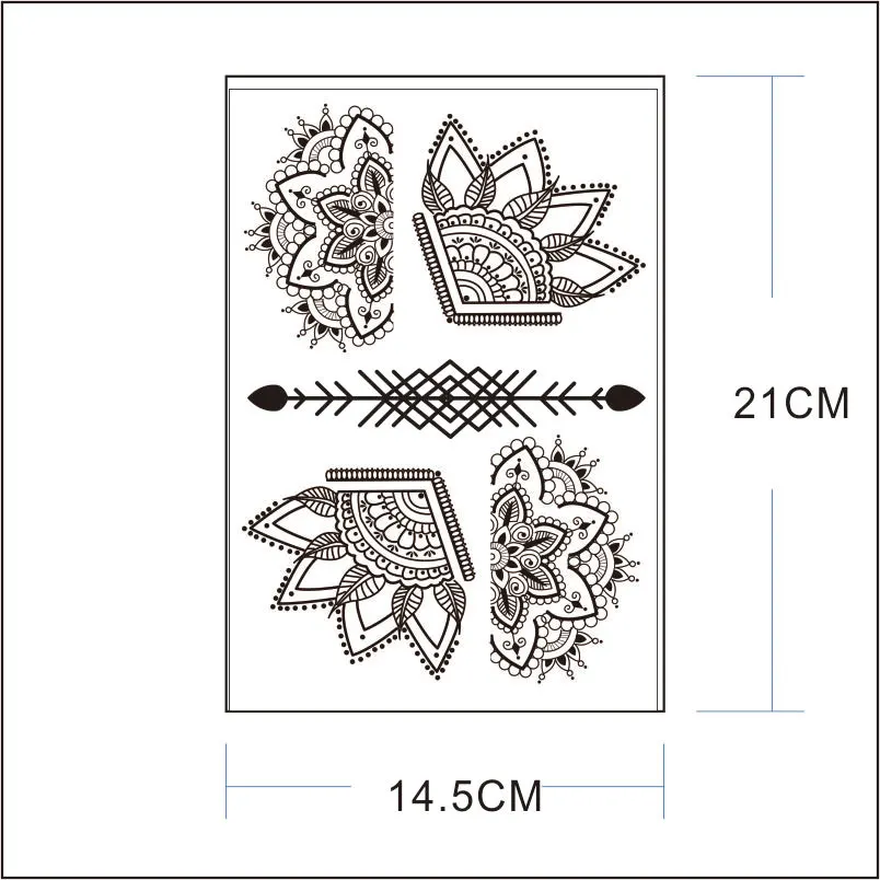 #BH-15 BeautifuL Half Lotus Black Henna Temporary Tattoo with Arrow Pattern Inspired Body Sticker | Красота и здоровье
