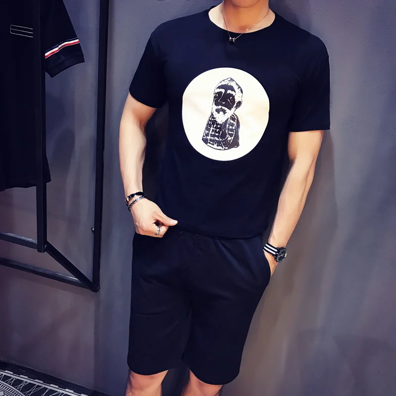 Черный и белый с коротким рукавом Футболка Мужская Мода мужчины о-образным