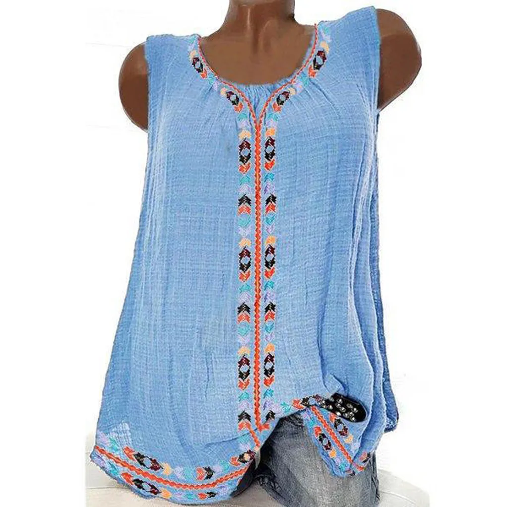 Женская блузка без рукавов размера плюс модная Свободная с принтом лето 2020 |