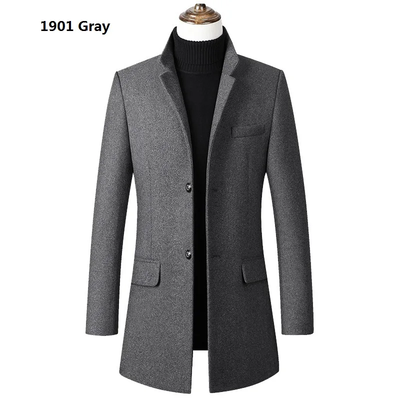 Gray 1901 Мужская куртка, зимняя мужская модная шерстяная куртка, пальто, повседневное приталенное пальто со стоячим воротником, мужское длинное шерстяное пальто, мужская верхняя одежда - Цвет: Gray 1901