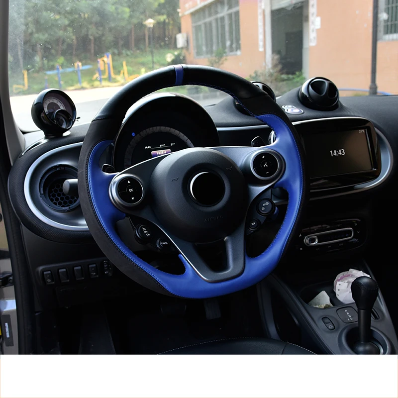Lsrtw2017 Хомут кожаный чехол рулевого колеса автомобиля для smart fortwo w453 c453 a453 - Название цвета: black blue type