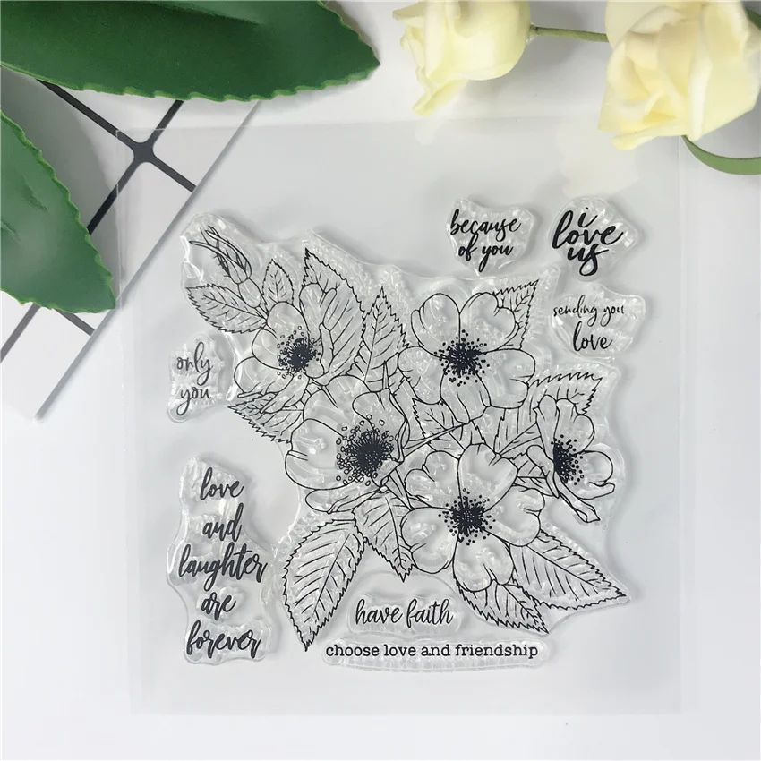 Силиконовые прозрачные штампы для скрапбукинга и вырезания надписей с цветами