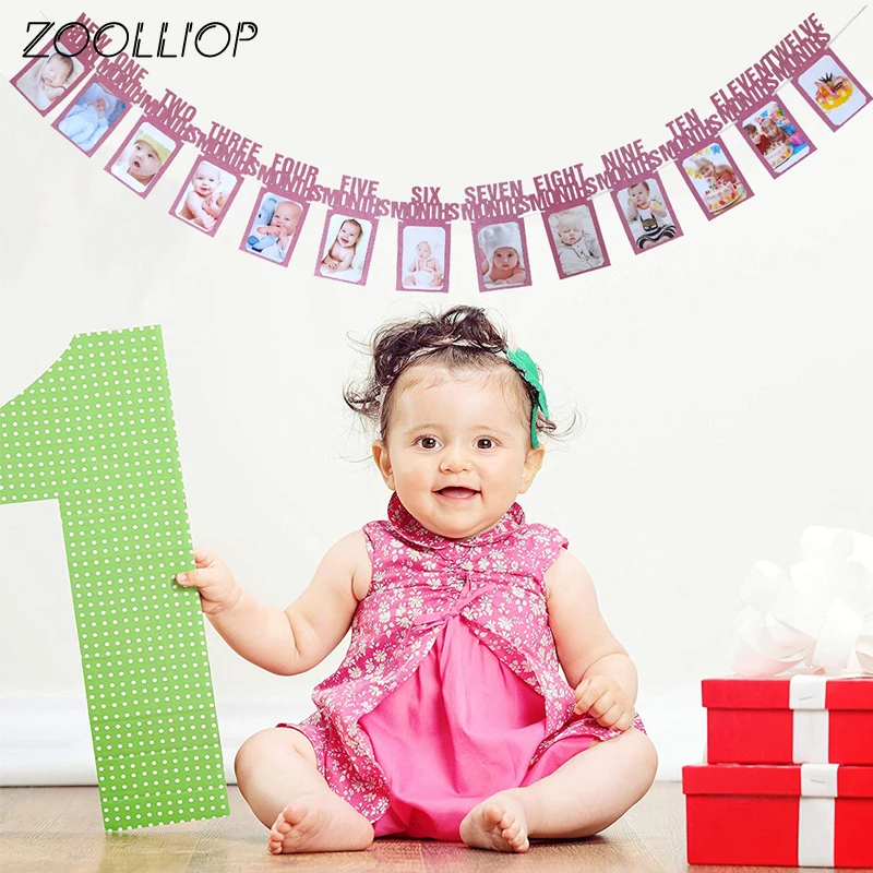 12 месяцы фоторамка баннер для первого дня рождения украшения ребенка мальчик