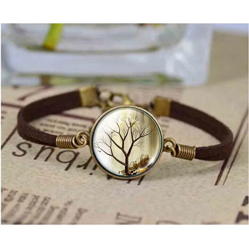 Браслет с деревом жизни для мужчин и женщин кожаный браслет цепочкой в богемном