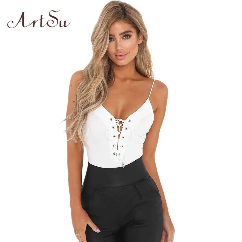 ArtSu сексуальное боди без рукавов с открытой спиной Женское пуговицами на