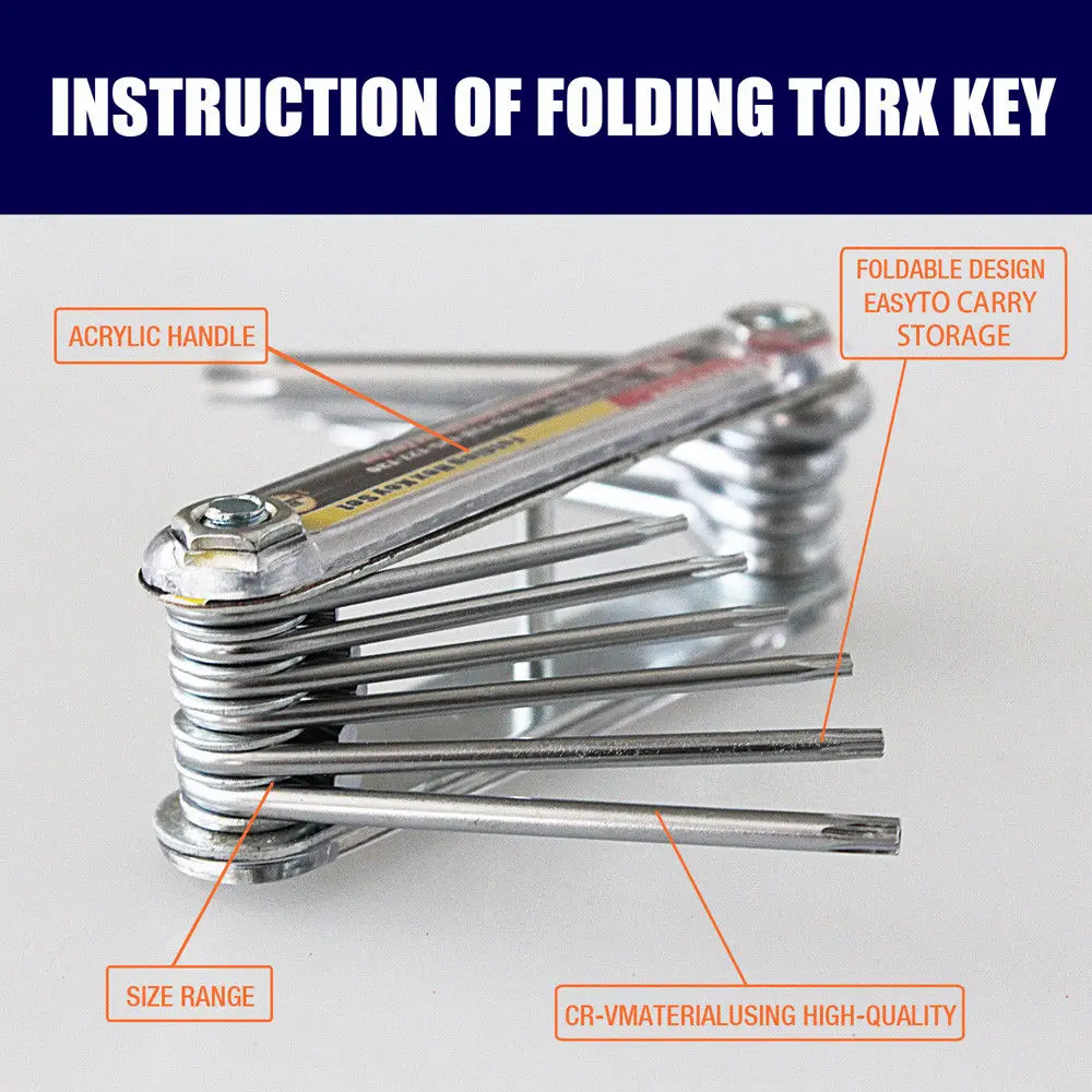 HORUSDY 10 в 1, портативный складной ключ Torx, отвертка, набор ключей, набор инструментов T6 T7 T9 T10 T15 T20 T25 T27 T30, набор ручных инструментов