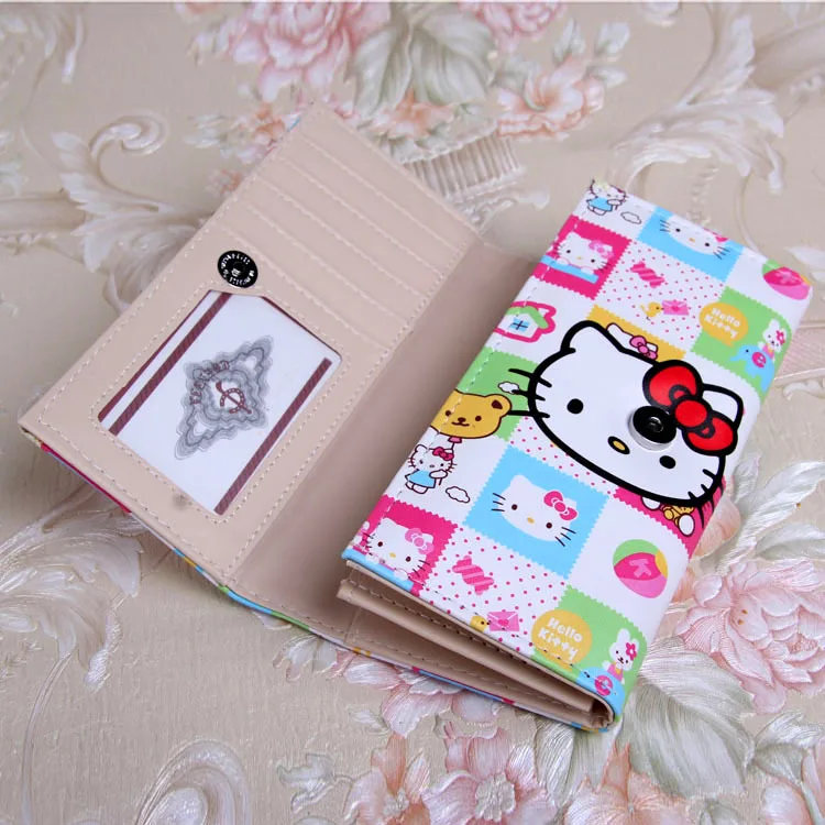 Новинка, милый Длинный кошелек из искусственной кожи с рисунком hello kitty для девушек и студентов, для отдыха, Дамский кошелек для монет, подарок на день рождения, держатель для карт, клатч