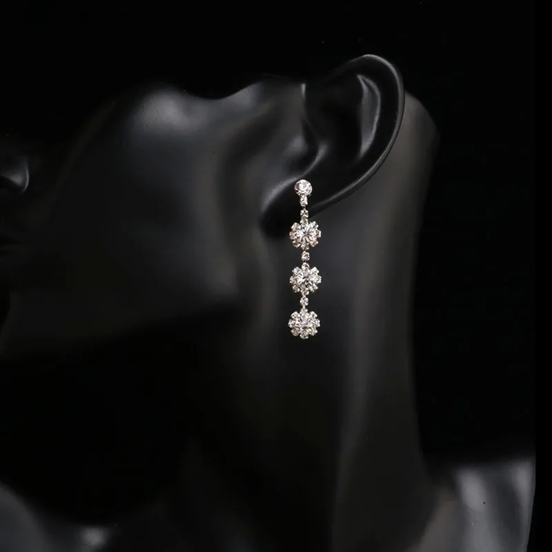 TREAZY Charm Flower Crystal Long Earrings for Women Jewelry Silver Color Rhinestone Bridal Wedding Drop Femme Brincos | Украшения и