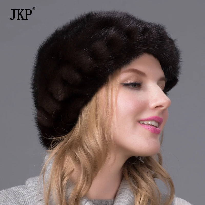 100% натуральная норковая меховая шапка для женщин Зимняя цельная с цветочным