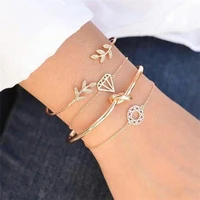 2021 sunmal 1 set fashion bohemia leaf knot hand cuff link chain charm bracelet bangle for women gold 4 pcs bracelets