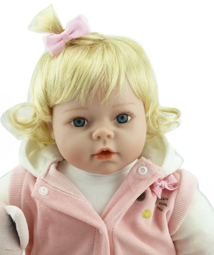 Кукла DollMai bebe menina 22 &quot55 см мягкие силиконовые куклы reborn кудрявые волосы блонд с