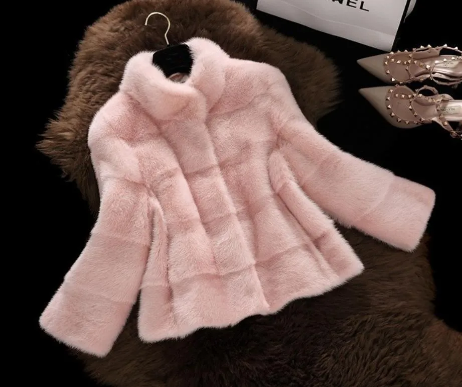 2018 New Arrival Women Winter Short Faux rabbit Fur Coat Long Sleeve Solid Color Blue White Pink Plus 4XL Ladies Outerwear L1345 | Женская