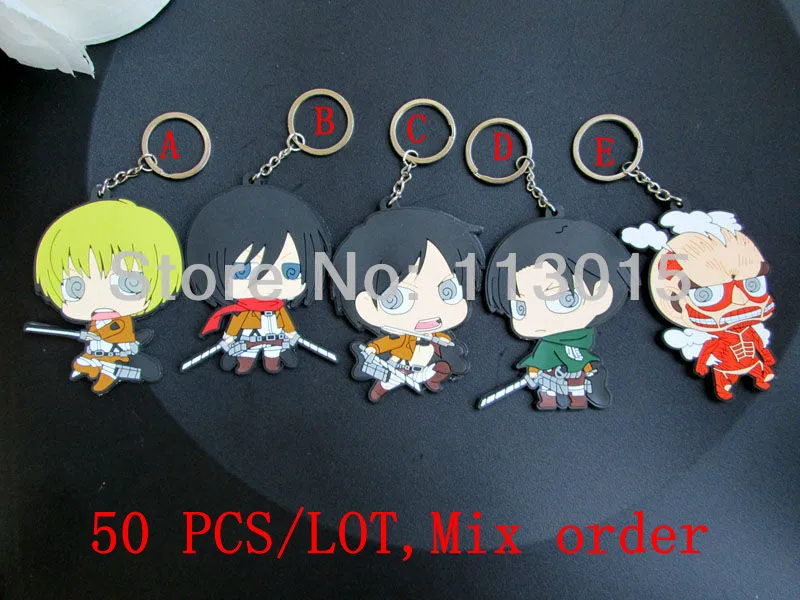 

50 pcs/lot Attack on Titan Model Doll keychain Shingeki no Kyojin PVC Toy Pendant Action Figure Keyring wholesale