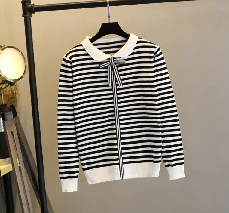 2018 Women Korean Sweaters Peter-Pan Collar Preppy Style Lolita Knit Pullovers Loose Causal Knitting Jumpers with Bow Ties Женская