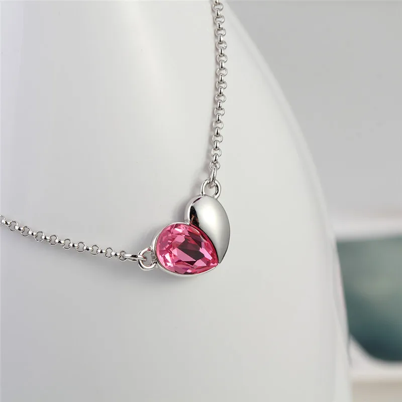 Мода минималистский Браслеты женское сердце розовый синий кристалл камень