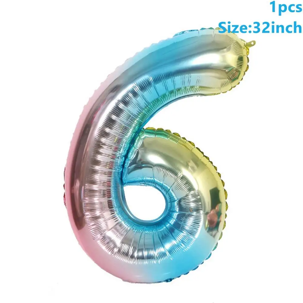 Number 6 Balloons Taoup 32 дюймов счастливый детский день рождения воздушный шар из фольги Градиент Радуга количество баллоны письмо балон гелий балоны Свадебный шар - Цвет: Number 6 Balloons