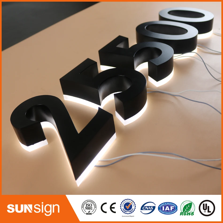 H 30cm Factory Outlet back lit Stainless steel LED Home number sign with acrylic base for 20cm high(8inches)
