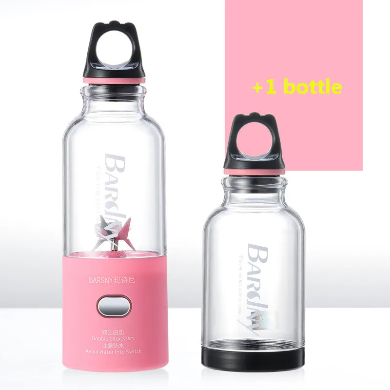 Pink 2 cups Портативная соковыжималка, 6 лезвий, крушение льда, 500 мл, мини электрический USB Перезаряжаемый блендер, шейкер, соковыжималка, фруктовый апельсиновый экстрактор - Цвет: Pink 2 cups
