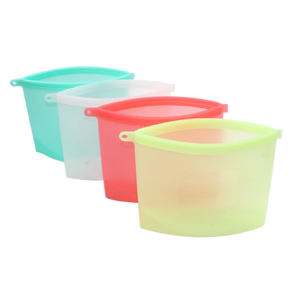 

4pcs * 1000ml Reusable Seal Silicone Food Fresh Bag Ziplock Food Storage Bag Vacuum Sealing Bag Refrigerator Container Tools